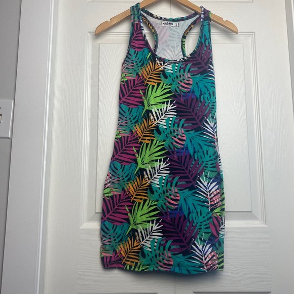 Garage Tank Top Racer Back Tropical Hawaiian Floral Cotton Dress - Picture 1 of 7